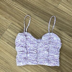 Forever 21 Lavender Floral Ruched Crop Top - Size Medium